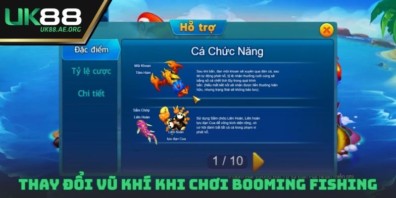 Thay đổi vũ khí khi chơi Booming Fishing
